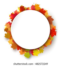 Round color frame of autumn. Background with autumn maple leaves. Stock vector illustration