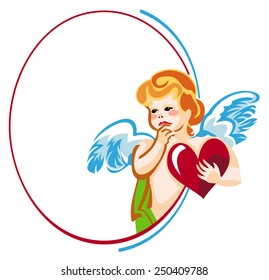 Round color frame with cupid