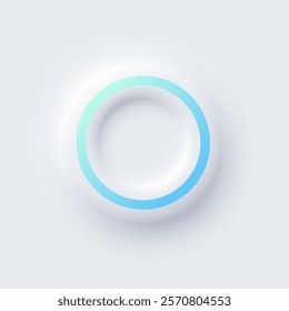 Round color frame with illuminated neon border on white background. Glowing white circle frame with color line. Modern abstract futuristic geometric vector illustration in soft pastel tones.