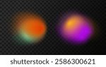 Round color gradient. Blurred grainy blob. Abstract shapes with noise texture isolated on transparent dark background. Vector illustration.