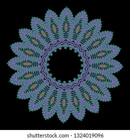 Round color mandala on black isolated background. Vector boho mandala in different colors. Yoga template