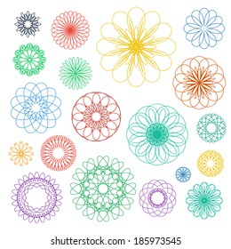 Round color ornament set. Vector spirographs collection