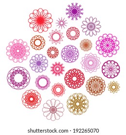 Round color ornament set. Vector spirographs collection