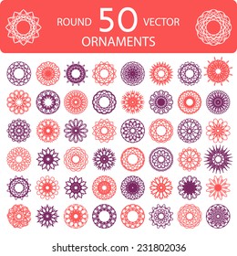 Round color ornament set. Vector Spirograph collection 