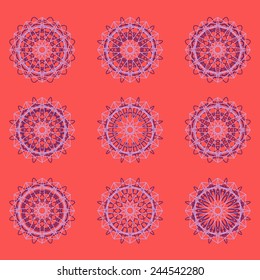 Round color ornament set. Vector spirograph collection