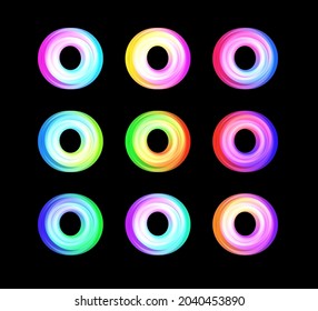 Round color overlay donut logo set, global network abstract icon, circle futuristic hoop, vector illustration