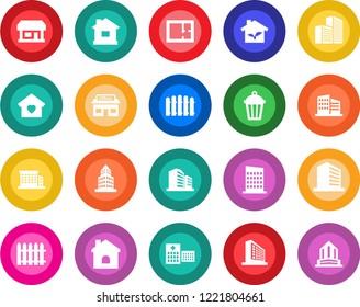 Round color solid flat icon set - office building vector, fence, house, garden light, hospital, store, plan, sweet home, city, eco