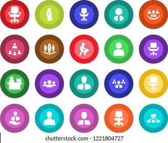 Round color solid flat icon set - office chair vector, manager place, client, user, company, hierarchy, estate agent, group