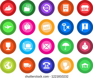 Round color solid flat icon set - baggage trolley vector, earth, important flag, store, plane, 24 hours, mobile tracking, sea shipping, car delivery, container, folder document, fragile, umbrella