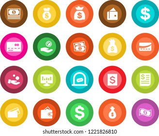 Round color solid flat icon set - credit card vector, ticket office, dollar sign, money bag, statistic monitor, cash, receipt, wallet, investment