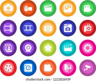 Round color solid flat icon set - camera vector, clapboard, film frame, reel, video, mobile, gallery, photo, web, intercome, surveillance