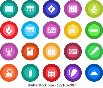 Round color solid flat icon set - fire vector, hose, thermometer, heater, air conditioner, candle, water, smoke detector, radiator, warm floor