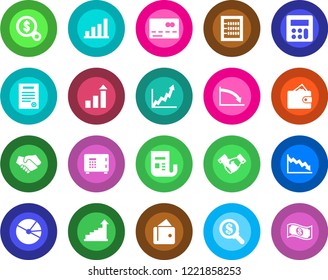 Round color solid flat icon set - credit card vector, safe, handshake, growth statistic, news, calculator, bar graph, pie, abacus, contract, wallet, crisis, money search, cash