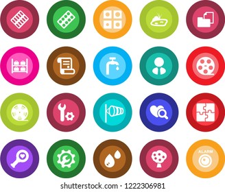 Round color solid flat icon set - wind vector, luggage storage, contract, heart diagnostic, pills blister, folder document, reel, application, root setup, pond, water supply, fruit tree, alarm led