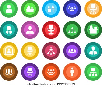 Round color solid flat icon set - reception vector, manager, office chair, place, client, user, company, desk, hierarchy, estate agent, group