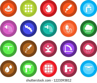 Round color solid flat icon set - crisis graph vector, watering, water drop, rain, drip irrigation, dropper, menu, supply, sprinkler