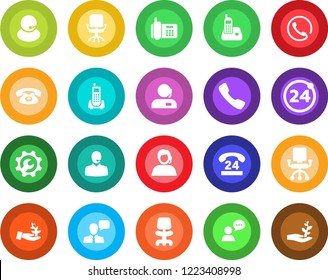 Round color solid flat icon set - 24 around vector, office chair, phone, hours, support, speaker, radio, call, root setup, palm sproute