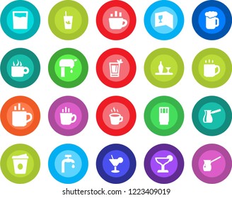 Round color solid flat icon set - hot cup vector, coffee, water supply, alcohol, wine card, drink, cocktail, phyto bar, beer, turkish