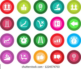 Round color solid flat icon set - elevator vector, alarm clock, left arrow, ladder, up side sign, no trolley, finger, down, career, graph, growth, air balloon