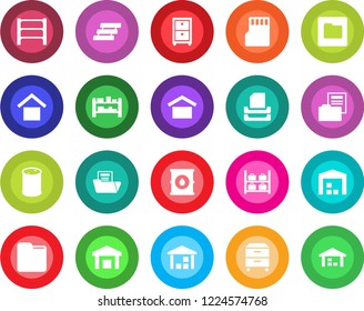 Round color solid flat icon set - luggage storage vector, warehouse, oil barrel, rack, sd, folder, document, paper tray, archive box
