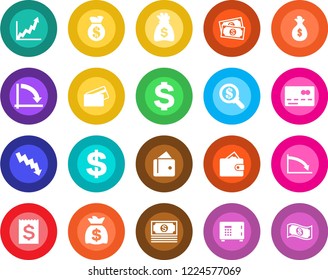 Round color solid flat icon set - credit card vector, safe, dollar sign, money bag, crisis graph, cash, receipt, wallet, growth, search