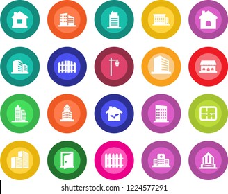 Round color solid flat icon set - office building vector, fence, house, garden light, hospital, plan, city, cafe, eco, door