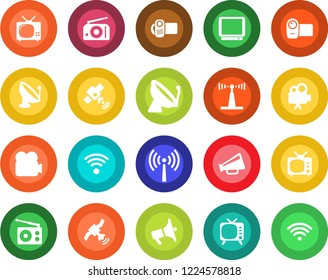 Round color solid flat icon set - antenna vector, satellite, radio, loudspeaker, tv, video camera, wireless