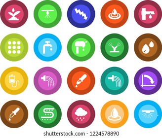 Round color solid flat icon set - crisis graph vector, watering, water drop, rain, drip irrigation, dropper, menu, supply, sprinkler