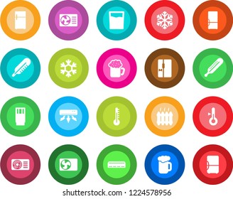 Round color solid flat icon set - thermometer vector, heater, air conditioner, fridge, drink, beer, snowflake