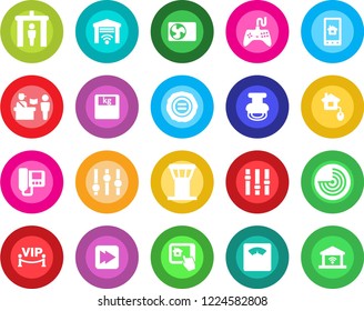 Round color solid flat icon set - airport tower vector, passport control, security gate, radar, stamp, scales, gamepad, settings, fast forward, air conditioner, vip zone, home, intercome, app