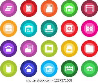 Round color solid flat icon set - luggage storage vector, warehouse, oil barrel, rack, sd, folder, document, paper tray, archive box