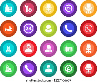 Round color solid flat icon set - 24 around vector, office chair, phone, hours, support, radio, call, root setup, palm sproute