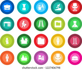 Round color solid flat icon set - manager vector, desk, place, ladder, folder, career, cook, office chair, case
