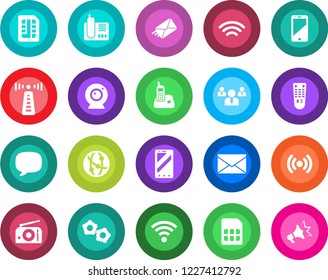 Round color solid flat icon set - antenna vector, mobile phone, gear, mail, team, radio, remote control, network, cell, message, sim, wireless, web camera, advertising