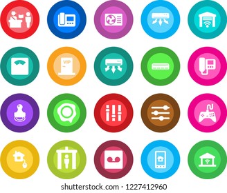 Round color solid flat icon set - passport control vector, security gate, stamp, scales, gamepad, settings, tuning, record, air conditioner, vip zone, home, intercome, app, garage