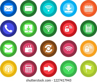 Round color solid flat icon set - right arrow vector, mail, calendar, call, download, wireless, update, calculator, lock, flag