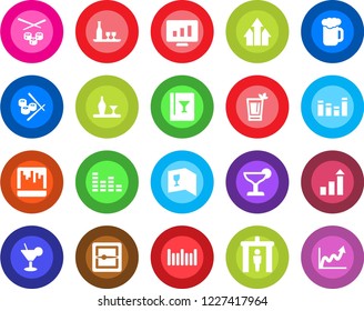Round color solid flat icon set - security gate vector, growth statistic, monitor, barcode, equalizer, scanner, alcohol, wine card, cocktail, phyto bar, beer, sushi, arrow up graph
