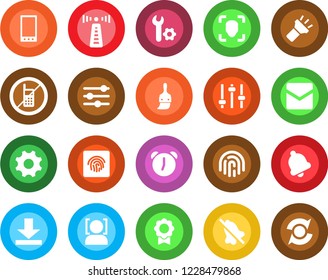 Round color solid flat icon set - antenna vector, no mobile, settings, tuning, themes, alarm, bell, mail, download, torch, mute, face id, fingerprint, sertificate, root setup, update