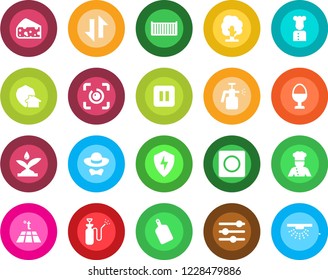 Round color solid flat icon set - tree vector, garden sprayer, cargo container, pause button, protect, tuning, record, data exchange, eye id, cook, egg stand, dress code, cutting board, cheese, home