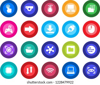 Round color solid flat icon set - right arrow vector, mouse, notebook pc, virus, folder document, gamepad, touch screen, share, hdmi, network, data exchange, download, wireless, chip, web camera