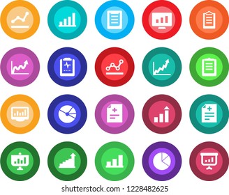 Round color solid flat icon set - growth statistic vector, monitor, diagnosis, pulse clipboard, statistics, bar graph, pie, point, presentation