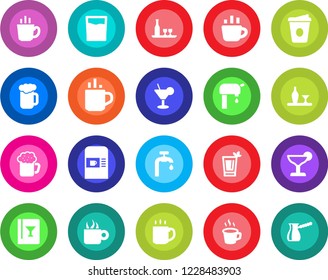 Round color solid flat icon set - hot cup vector, coffee machine, water supply, alcohol, wine card, drink, cocktail, phyto bar, beer, turkish