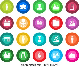 Round color solid flat icon set - manager vector, desk, place, ladder, folder, career, cook, office chair, case