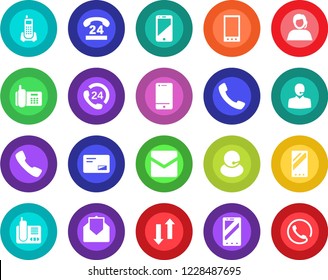 Round color solid flat icon set - mobile phone vector, office, 24 hours, support, cell, radio, mail, call, data exchange
