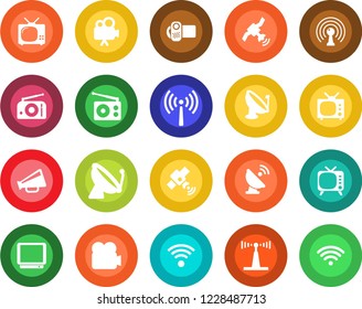 Round color solid flat icon set - antenna vector, satellite, radio, loudspeaker, tv, video camera, wireless
