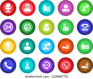 Round color solid flat icon set - 24 around vector, office chair, phone, hours, support, speaker, radio, call, root setup, palm sproute