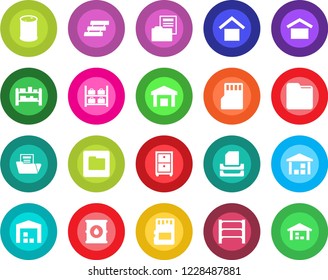 Round color solid flat icon set - luggage storage vector, warehouse, oil barrel, rack, sd, folder, document, paper tray, archive box