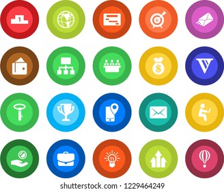 Round color solid flat icon set - mobile tracking vector, meeting, target, arrow up graph, wallet, money bag, pennon, earth, investment, idea, case, schedule, hierarchy, mail, pedestal, award cup