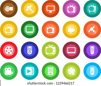 Round color solid flat icon set - tv vector, reel, satellite, video camera, remote control, monitor