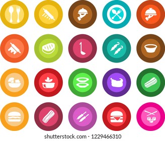 Round color solid flat icon set - spoon and fork vector, salad, plates, bacon, waiter, chicken, steak, kebab, hamburger, ladle, bowl, rolling pin, sushi